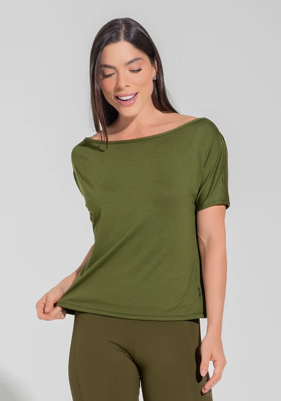 Blusa Feminina Decote Canoa Motion Lines Dlk Verde Oliva OLIVA / P