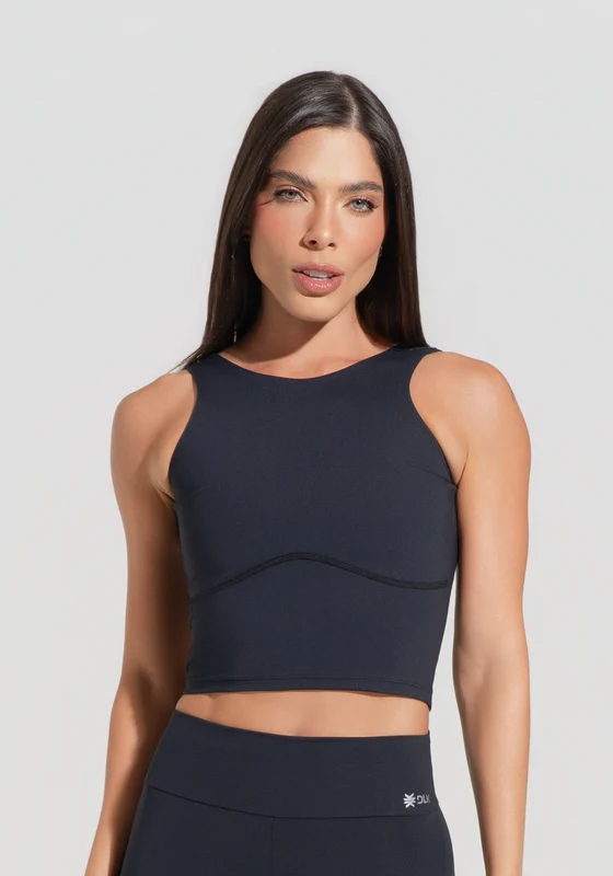 Cropped Fitness Feminino Com Recorte Anatômico Preto Básico Dlk PRETO / G