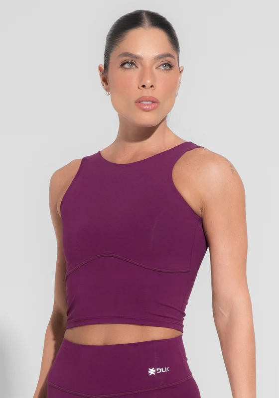 Cropped Fitness Feminino Com Recorte Anatômico Roxo Básico Dlk ROXO / G