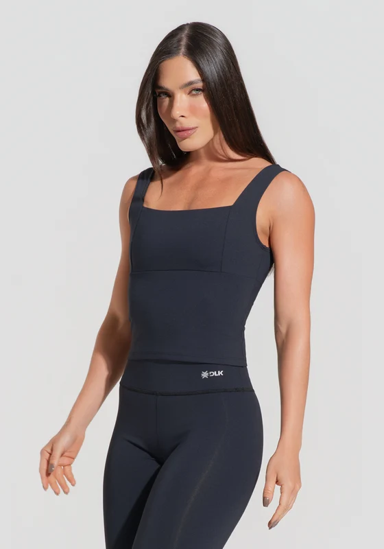 Camiseta Fitness Feminina com Decote Quadrado Preto Básica Dlk PRETO / M