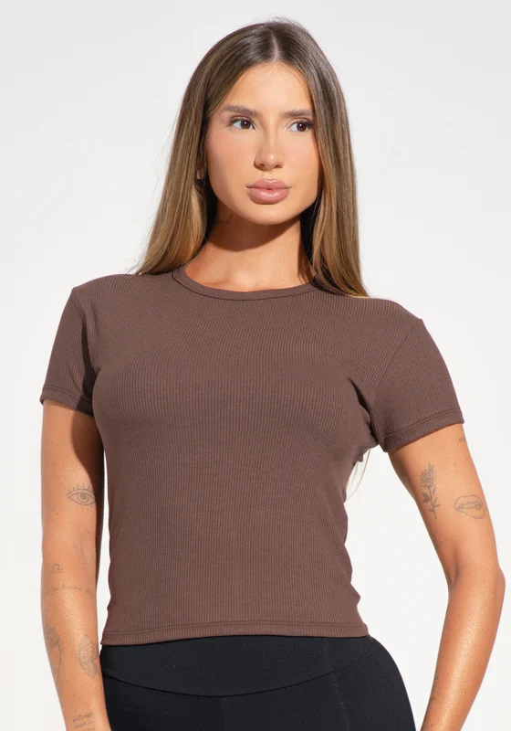 Blusa Baby Look Feminina Canelada Soul Dlk Marrom MARROM / M