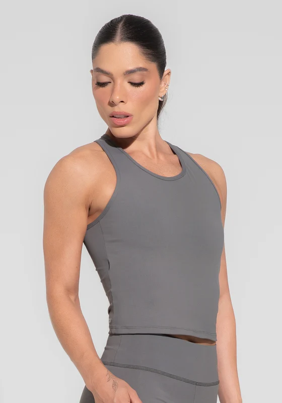 Camiseta Fitness Feminina Com Alças Cruzadas Cinza Básica Dlk CINZA / M