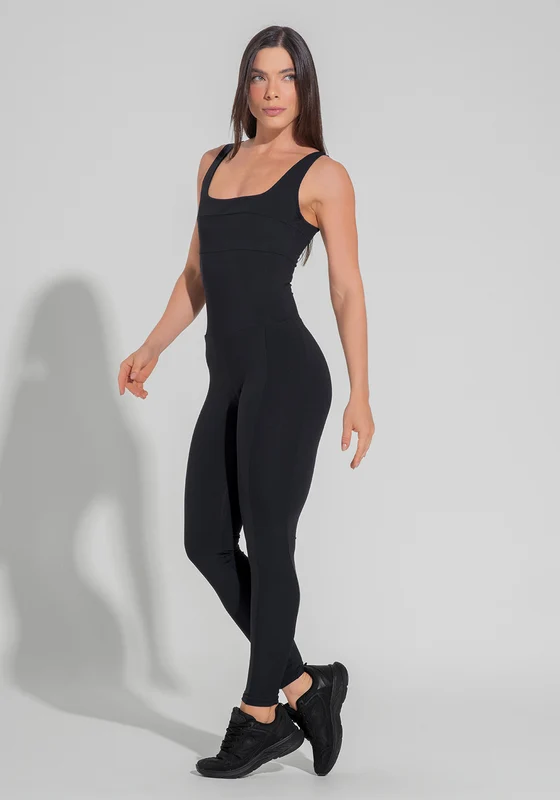 Macacão Fitness Feminino Com Detalhe Canelado Motion Lines Dlk Preto PRETO / M