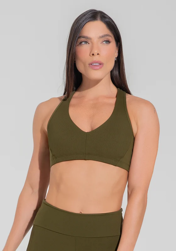 Top Fitness Feminino Nadador com Detalhe Canelado Motion Lines Dlk Verde Oliva OLIVA / P