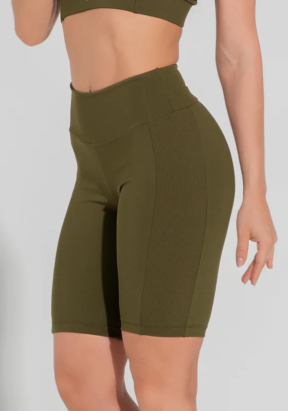 Bermuda Fitness Feminina Com Detalhe Canelado Motion Lines Dlk Verde Oliva OLIVA / P
