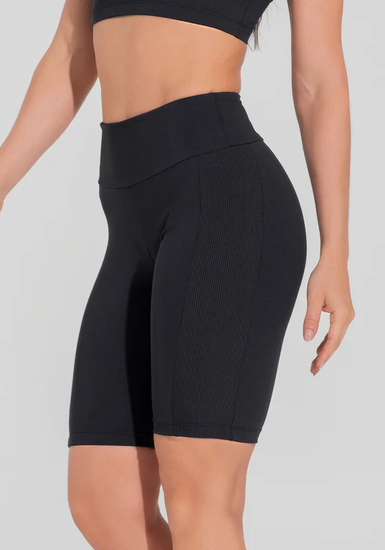 Bermuda Fitness Feminina Com Detalhe Canelado Motion Lines Dlk Preto PRETO / M