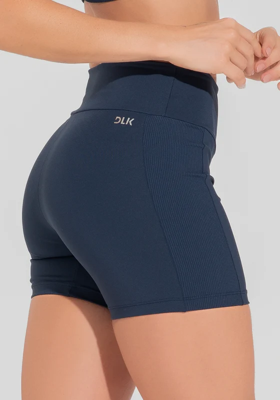 Short Fitness Feminino Com Lateral Canelada Motion Lines Dlk Azul Marinho AZUL MARINHO / M