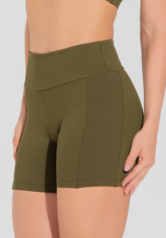 Short Fitness Feminino Com Lateral Canelada Motion Lines Dlk Verde Oliva OLIVA / P