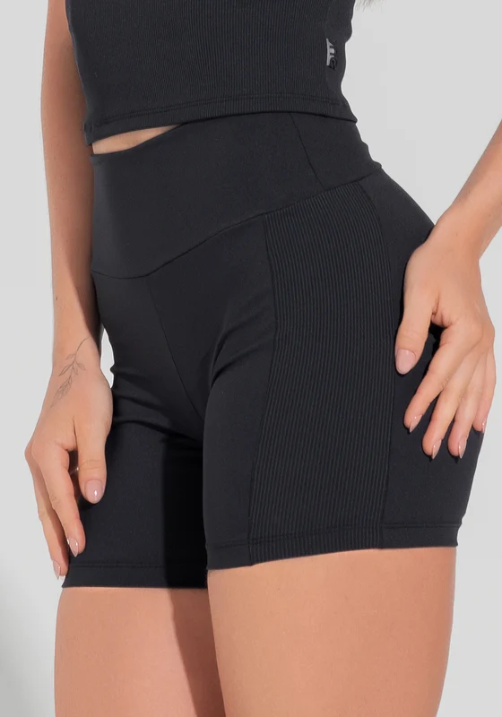 Short Fitness Feminino com Lateral Canelada Motion Lines Dlk Preto PRETO / M
