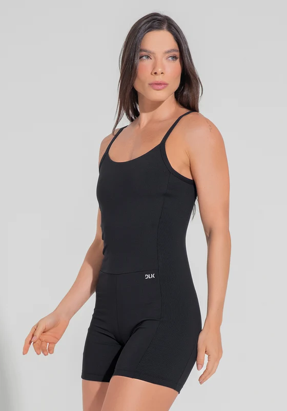 Macaquinho Fitness Feminino Com Lateral Canelada Motion Lines Dlk Preto PRETO / P