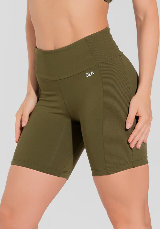 Bermuda Fitness Feminina Com Bolso No Cós E Detalhe Canelado Motion Lines Dlk Verde Oliva OLIVA / P