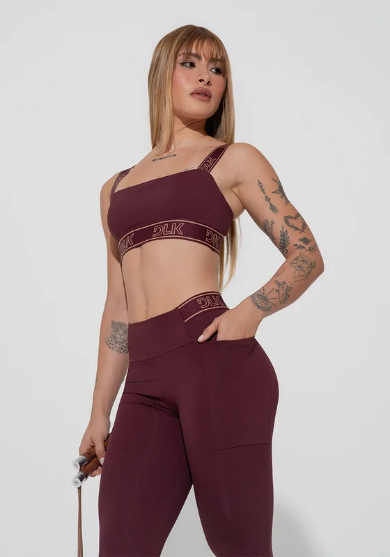 Legging Fitness Feminina Com Bolsos E Elástico No Cós Activity Dlk Vinho VINHO / G