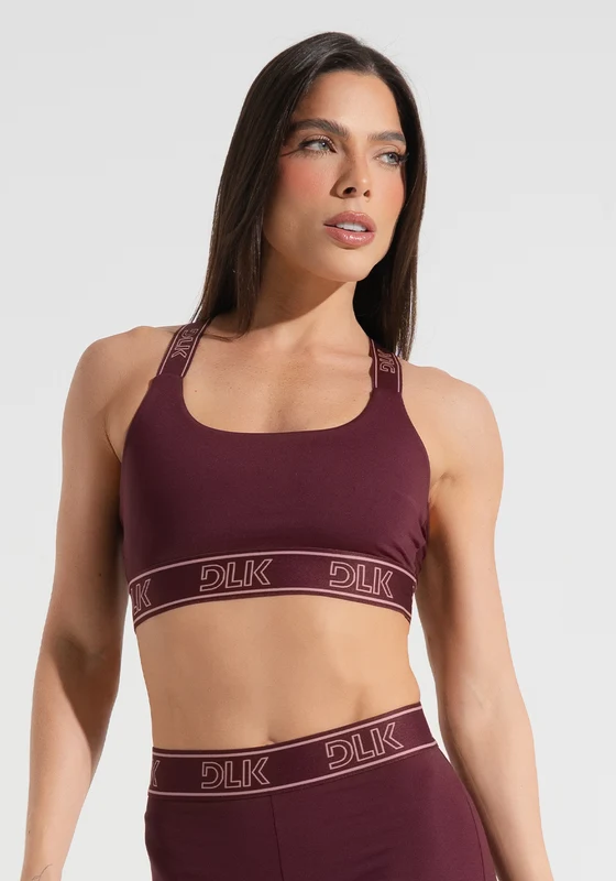 Top Fitness Feminino Com Bojo E Alças De Elástico Com Tule Nas Costas Activity Dlk Vinho VINHO / M