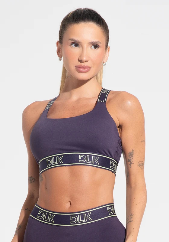 Top Fitness Feminino Com Bojo E Alças De Elástico Com Tule Nas Costas Activity Dlk Roxo ROXO / G
