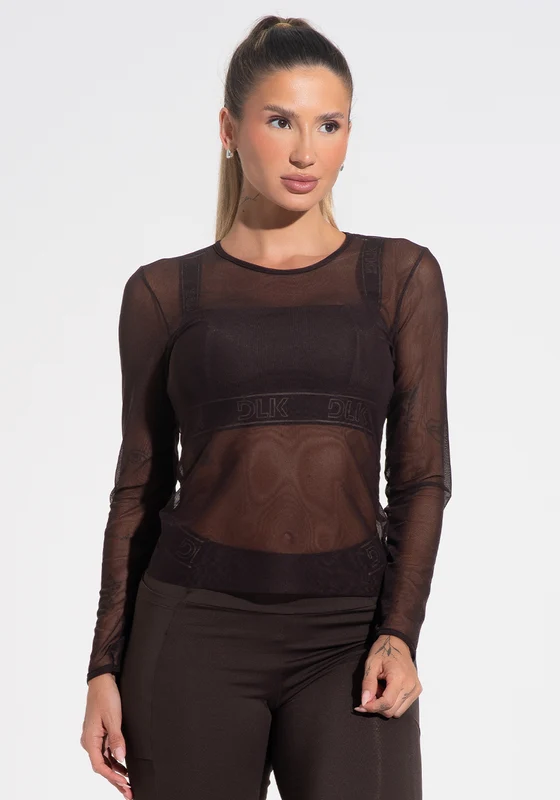 Blusa Feminina De Tule Com Manga Longa Activity Dlk Marrom Café CAFÉ / G