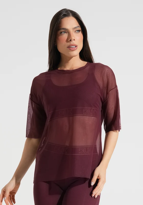Blusa T-shirt Fitness Feminina De Tule Activity Dlk Vinho VINHO / GG