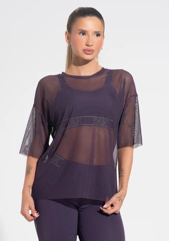 Blusa T-shirt Fitness Feminina De Tule Activity Dlk Roxo ROXO / GG