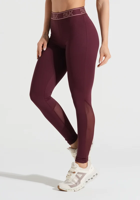 Legging Fitness Feminina Com Elástico No Cós E Detalhe Em Tule Activity Dlk Vinho VINHO / M