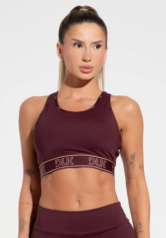 Top Fitness Feminino Com Bojo E Costas Vazadas Com Elástico Activity Dlk Vinho VINHO / P