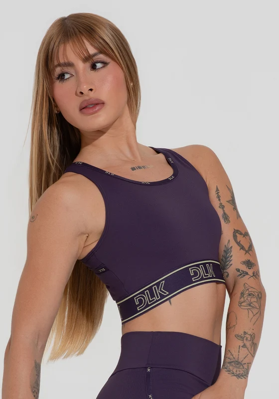Top Fitness Feminino Com Bojo E Costas Vazadas Com Elástico Activity Dlk Roxo ROXO / GG