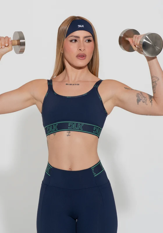 Top Fitness Feminino Com Bojo E Alças Duplas De Elástico Activity Dlk Azul Marinho AZUL MARINHO / GG