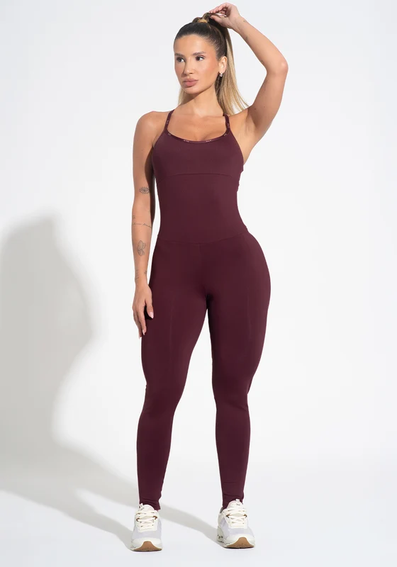Macacão Fitness Feminino Com Alças Cruzadas De Elástico Activity Dlk Vinho VINHO / M