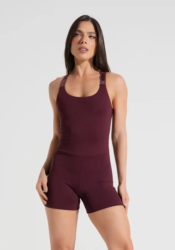 Macaquinho Fitness Feminino com Alças de Elástico e Tule Nas Costas Activity Dlk Vinho VINHO / P