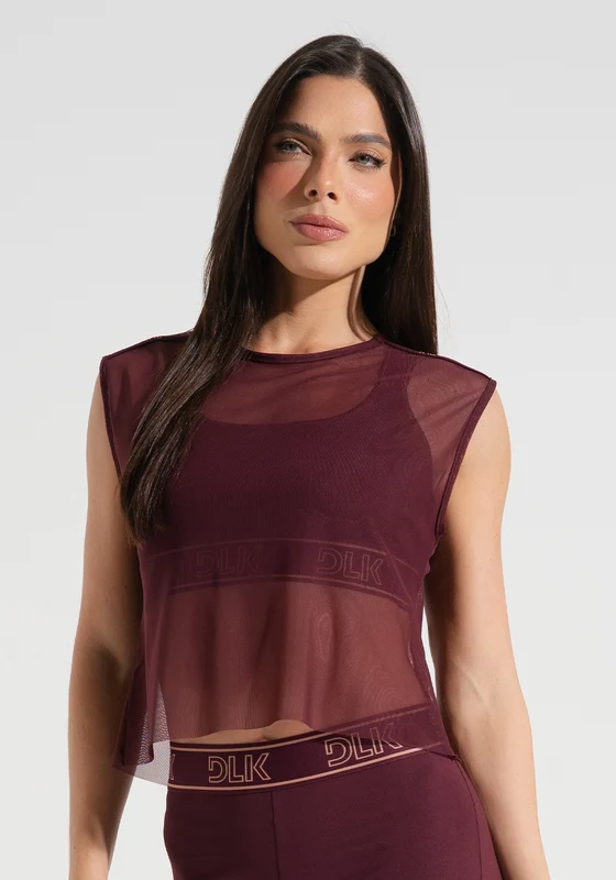 Camiseta Fitness Feminina De Tule Com Elástico Activity Dlk Vinho VINHO / P