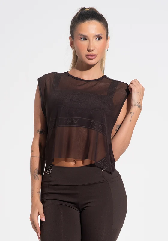 Camiseta Fitness Feminina De Tule Com Elástico Activity Dlk Marrom Café CAFÉ / G