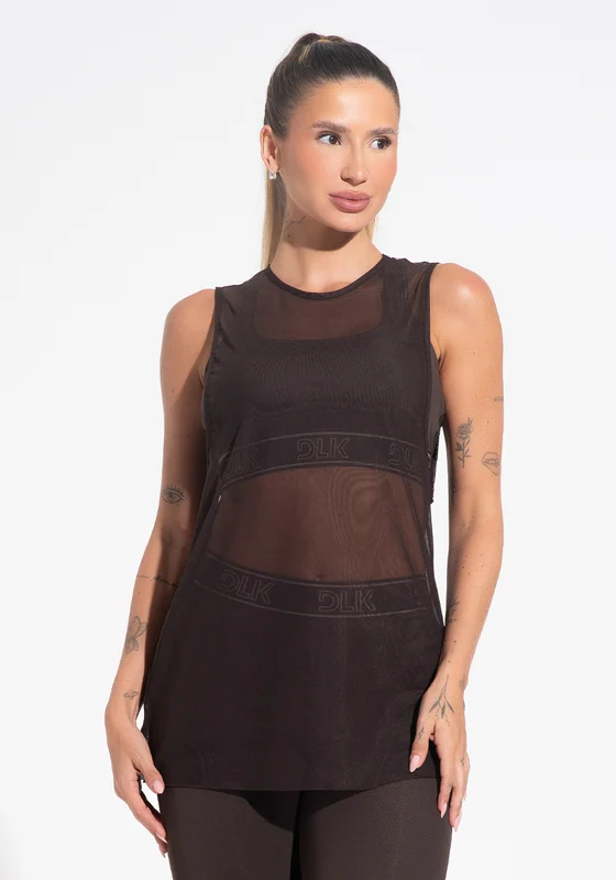 Camiseta Fitness Feminina De Tule Com Elástico Nas Laterais Activity Dlk Marrom Café CAFÉ / P