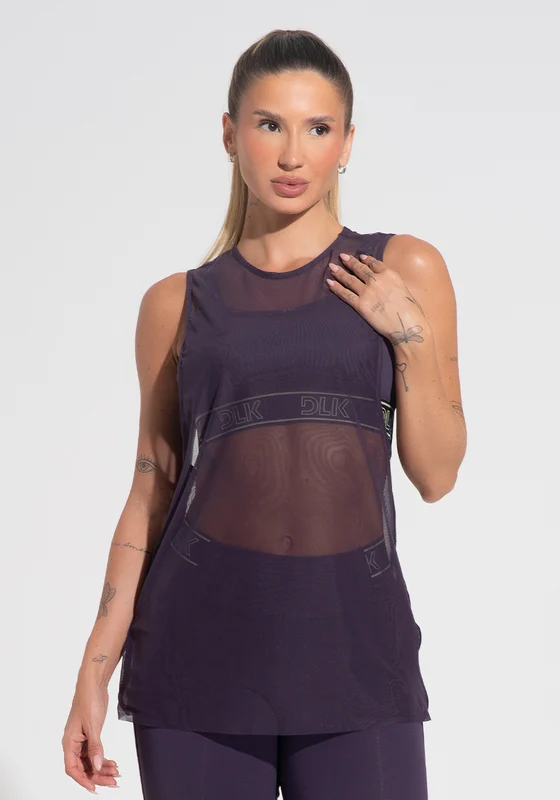 Camiseta Fitness Feminina De Tule Com Elástico Nas Laterais Activity Dlk Roxo ROXO / G