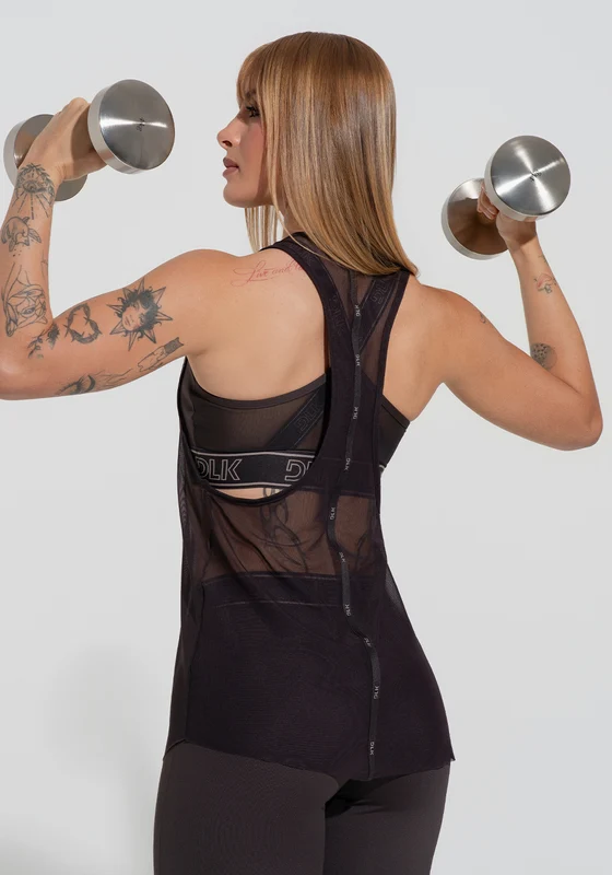 Camiseta Fitness Feminina Nadador De Tule Com Elástico Activity Dlk Azul Marrom Café CAFÉ / P