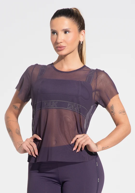 Blusa Baby Look Feminina De Tule Com Elástico Nas Laterais Activity Dlk Roxo ROXO / GG