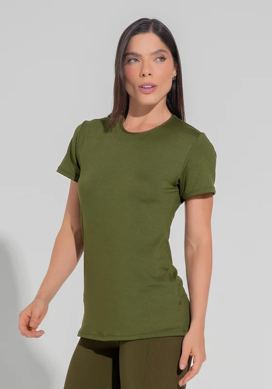 Blusa Fitness Feminina Alongada Motion Lines Dlk Verde Oliva OLIVA / M