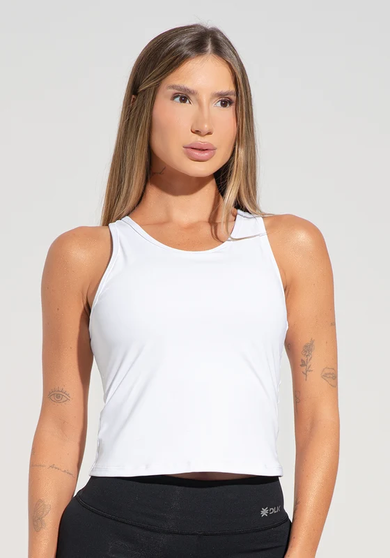 Camiseta Fitness Feminina com Alças Cruzadas Branco Básica Dlk BRANCO / M