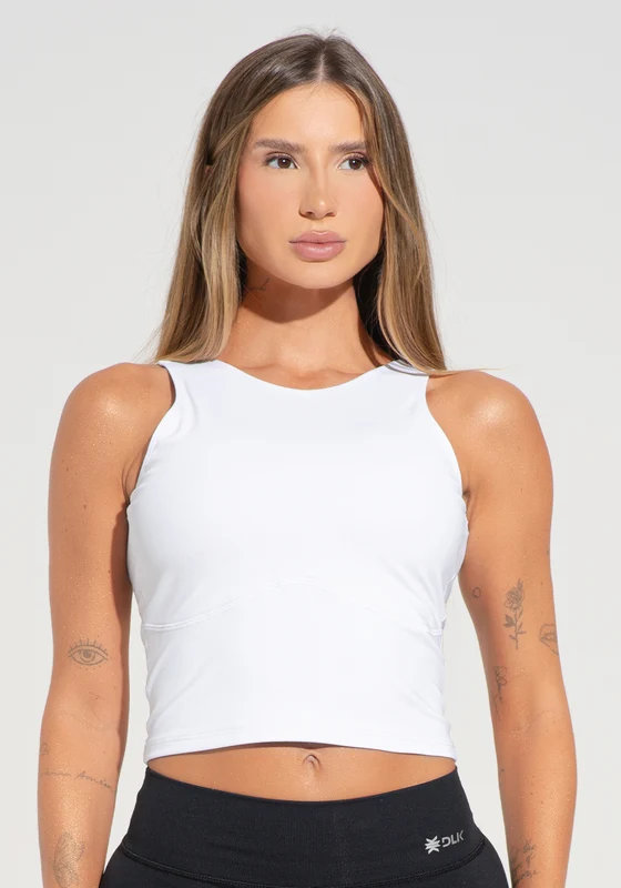 Cropped Fitness Feminino com Recorte Anatômico Branco Básico Dlk BRANCO / GG