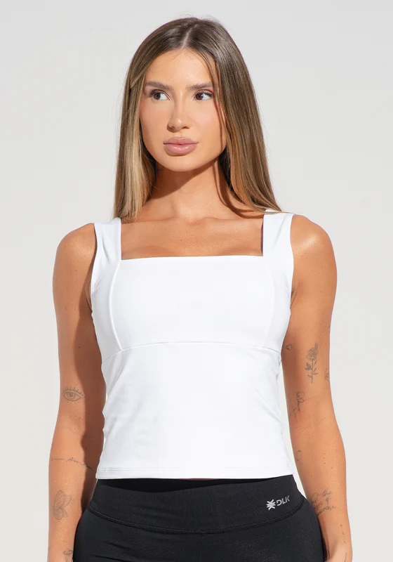 Camiseta Fitness Feminina com Decote Quadrado Branco Básica Dlk BRANCO / G