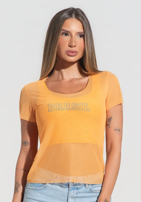 Blusa Baby Look Feminina Tule Brasil Radiante Dlk Amarelo BRASIL RADIANTE / GG