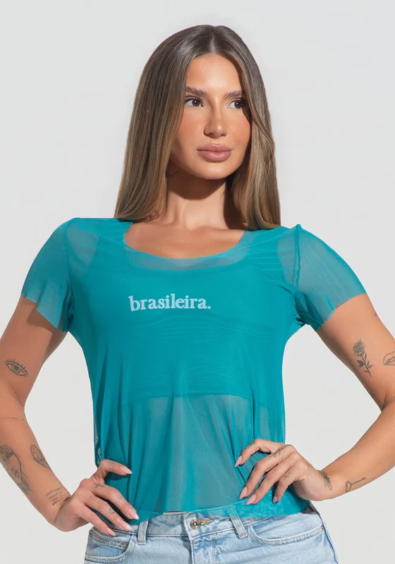 Blusa Baby Look Feminina Tule Brasileira Dlk Verde BRASILEIRA / P