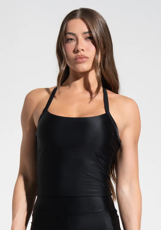 Top Alongado Fitness com Alças Cruzadas Lume Dlk Preto PRETO / G