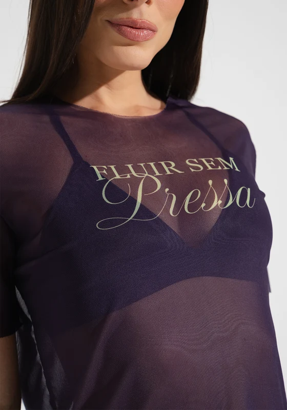 Blusa Fitness Feminina de Tule Estampada Fluir Sem Pressa Activity Dlk ROXO / GG