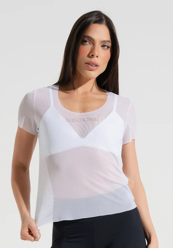 Blusa Baby Look Feminina de Tule Estampada Intuitiva Soul Dlk BRANCO / GG