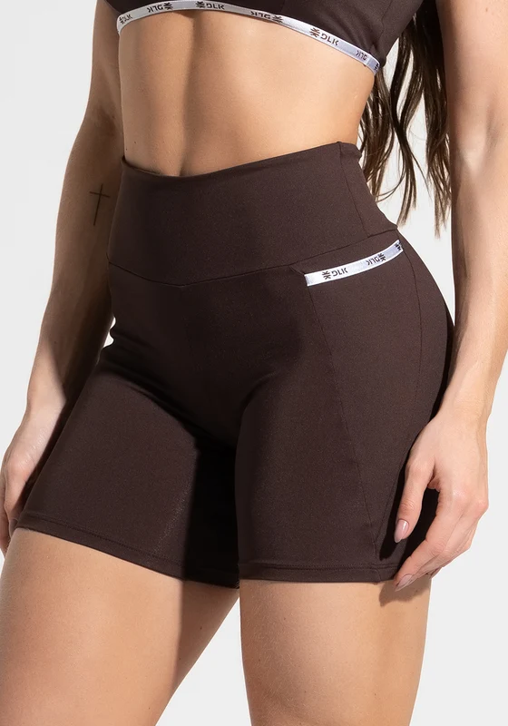 Short Fitness Feminino com Bolsos e Elástico Athletic Dlk Marrom MARROM / P