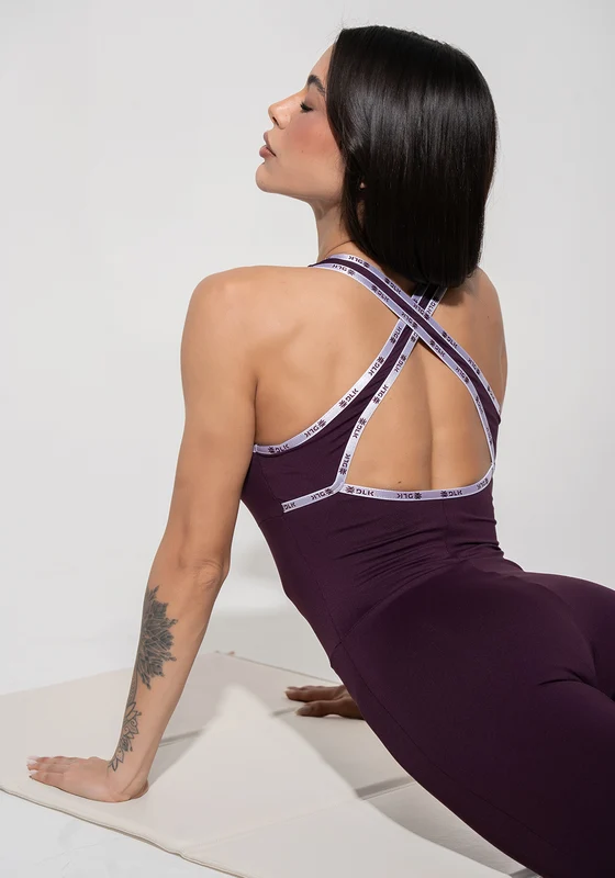 Macacão Fitness Feminino com Alças Cruzadas e Elástico Athletic Dlk Roxo ROXO / M
