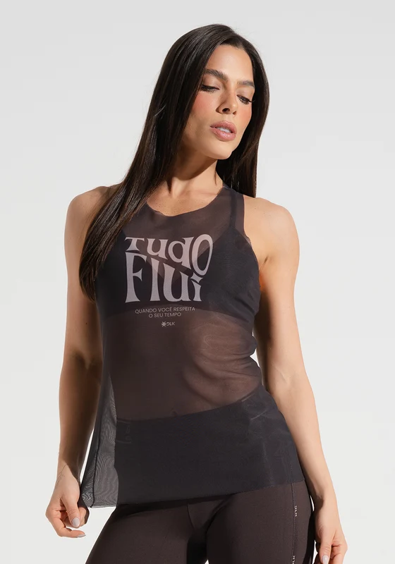 Camiseta Fitness Nadador Alongada de Tule Estampada Tudo Flui Activity Dlk CAFÉ / GG