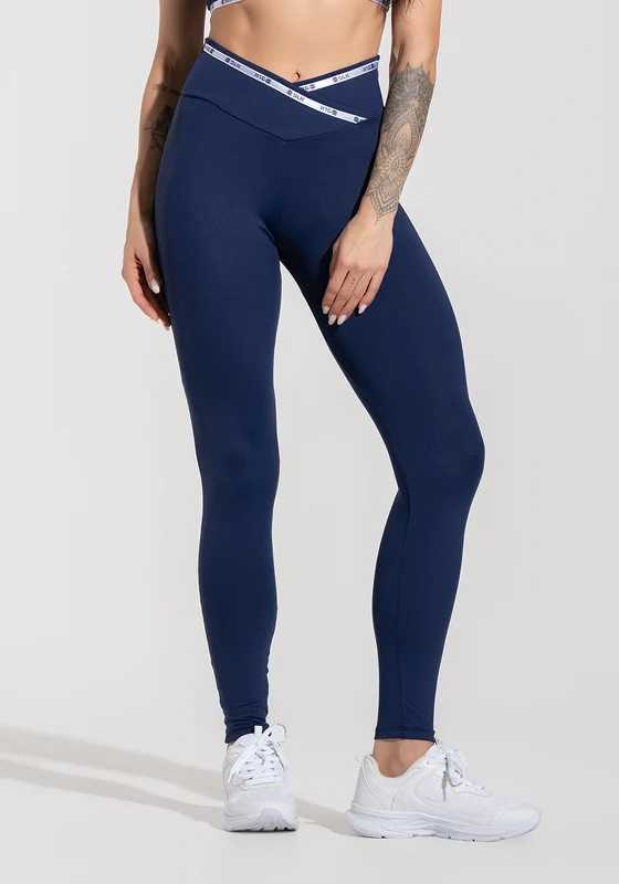 Legging Fitness Feminina com Cós Transpassado e Elástico Athletic Dlk Azul Marinho AZUL MARINHO / P