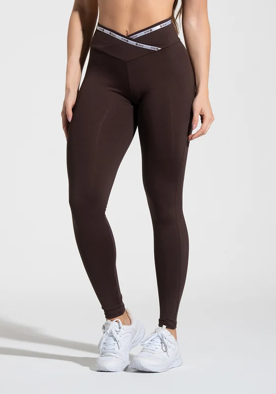 Legging Fitness Feminina com Cós Transpassado e Elástico Athletic Dlk Marrom MARROM / M