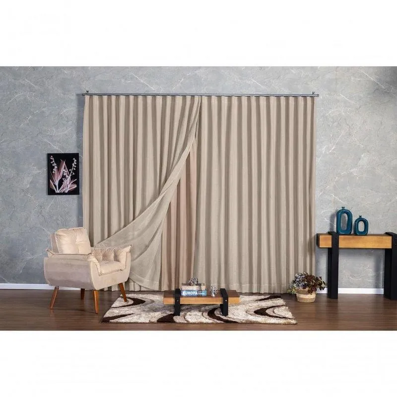 Cortina De Janela Microfibra Com Linho 2,80x2,30 Para Trilho Duplo Avelã