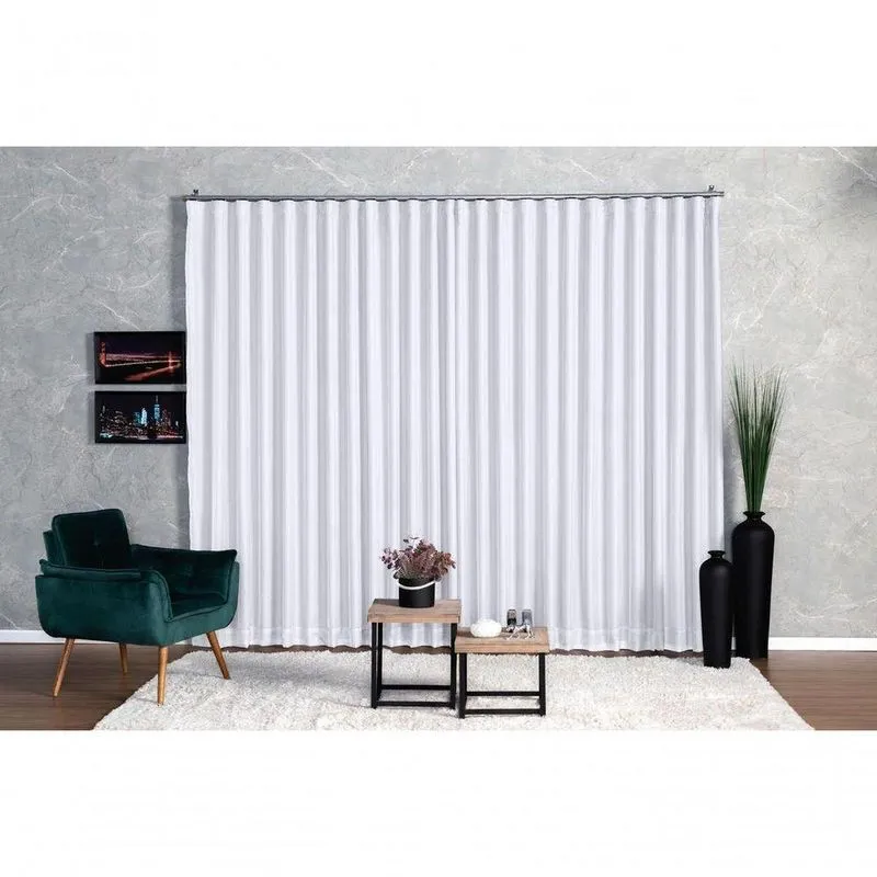 Cortina De Janela Microfibra Com Voil 4,00x2,50 Para Trilho Duplo Branco Ludatex