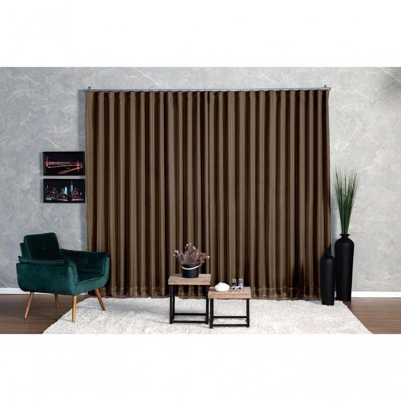 Cortina Blackout Com Voil 2,80x1,80 Trilho Suíço Poliéster Marrom-escuro Ludatex
